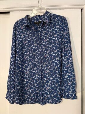 Banana Republic Navy Floral Button-Front Top